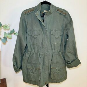 Democracy Olive Green Studded Embellished‎ Lace Up Back Cargo Jacket Size Large